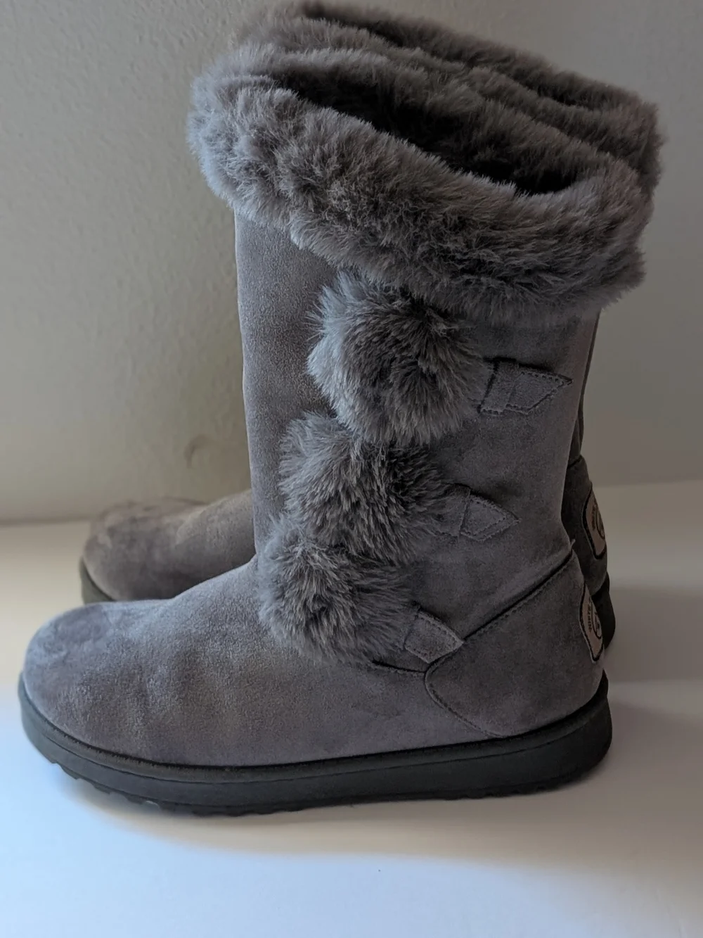 White Mountain Faux Suede Faux Fur Lined Mid-Calf Winter Boots Gray Women's 8
